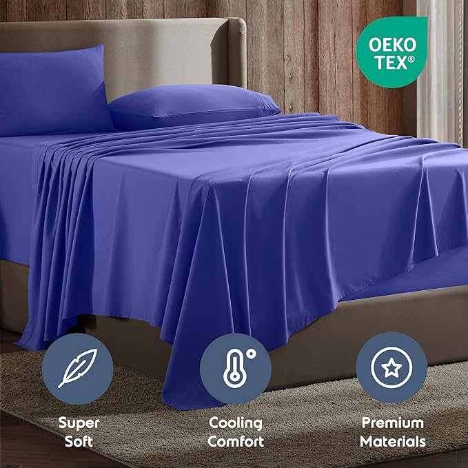 Nestl Full XL Sheet Set - Luxury 1800 Ultra-Soft Microfiber Full Extra Long Bed Sheets - Double Brushed - Deep Pockets - Easy Fit - 4 Piece Set - Bedding Sheets & Pillowcases (Full XL, Royal Blue)