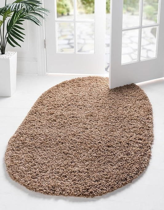 Unique Loom Solid Shag Collection Area Rug (3' 3" x 5' 3" Oval, Sandy Brown)