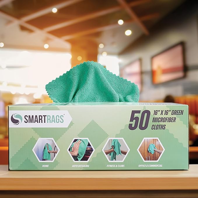 Arkwright Smart Rags in Box - (Pallet of 8000) Lint Free, Large Microfiber Cleaning Cloth, Scratch & Streak-Free, Dispensable Wash Towels for Cars, Kitchen, and Window Glass, 16 x 16 in, Green