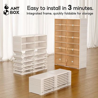 ANTBOX Foldable Shoe Rack Cabinet with Clear Doors, Extra Large Shoe Organizer for Entryway & Closet, Portable Dust-Free Storage Shelf Holds 24 Pairs (X-Large 24 Pairs)