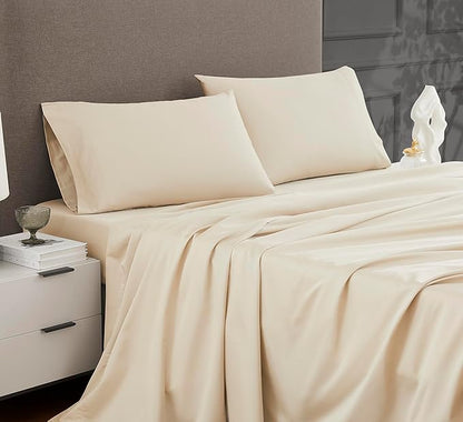 Linen Closet Luxury Cotton 1200 Thread Count Hotel Luxury 4-Piece Sheet Set, Queen, Beige