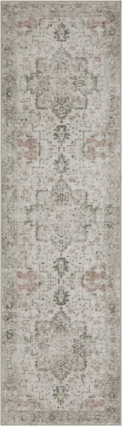 GENIMO Runner Rug 2'6"x6 Machine Washable Non Slip Vintage Hallway Runner Rug, Low Pile Lightweight Rugs for Indoor Entryway, Hallway, Kitchen and Corridor, Light Taupe Brown