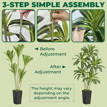 6FT Artificial Dracaena Tree with Black Planter - Real Touch Fake Plant for Home & Office Decor, Faux Yucca Indoor Floor Tree