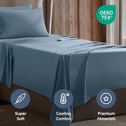 Nestl Twin XL Sheet Set - College Dorm Size - Luxury 1800 Ultra-Soft Microfiber Twin Extra Long Bed Sheets - Deep Pockets - Easy Fit - Extra Soft - 3 Piece Set (Twin XL, Stone Blue)