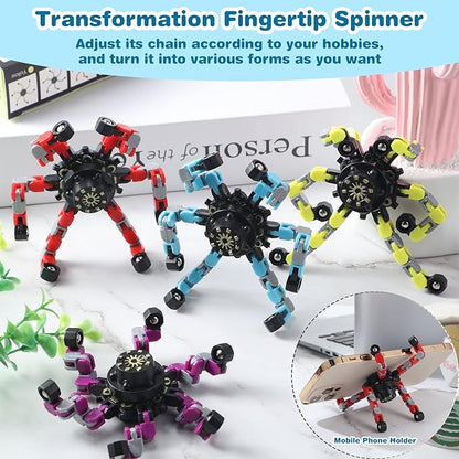 64 Pack Transformable Fidget Spinners Toys, Valentines Party Favors, Stress Relief Sensory Fidget Toys Deformable Chain DIY Robot Spinner Fingertip Gyro Birthday Valentines Day Gifts for Kid Adults