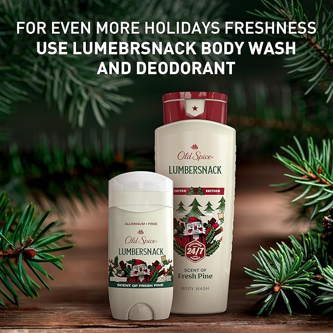Old Spice Aluminum Free Deodorant for Men, Holidudes Limited Edition, 24/7 Holiday Freshness, Odor Protection, Stocking Stuffer, Lumbersnack with Fresh Pine Scent, 3.0 oz