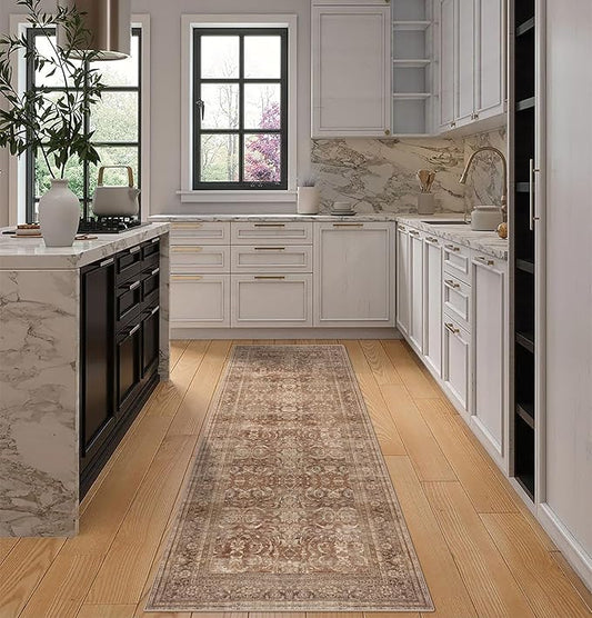 vivorug Runner Rug 2'x7' Vintage Washable Non-Slip Runners for Hallways Kitchen Entryway Laundry Room Carpet Hallway Runner Brown