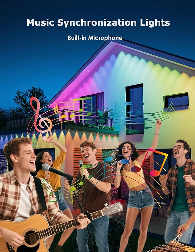 100ft Permanent Outdoor Lights, Smart RGB+IC Eave Lights, 60 Bright LEDs with 75 DIY Scene Modes & 16 Million Colors, Work with Alexa/App, IP68 Waterproof Light for House Holiday Christmas