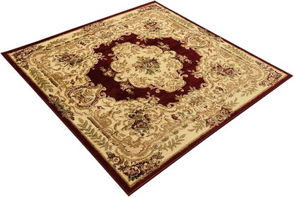 Rugs.com Chateau Collection Rug – 4 Ft Square Red Medium-Pile Rug Perfect for Living Rooms, Kitchens, Entryways