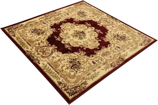 Rugs.com Chateau Collection Rug – 4 Ft Square Red Medium-Pile Rug Perfect for Living Rooms, Kitchens, Entryways