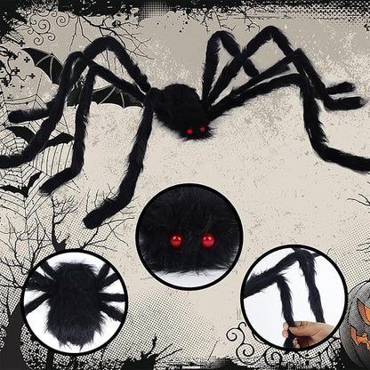 yosager Outdoor Halloween Decorations 4Pcs Realistic Giant Spiders, Huge Hairy Scary Halloween Spider Prop, Black Spooky Spider for Indoor House Outdoor Window Yard Patio Decor (24" 24" 36" 60")