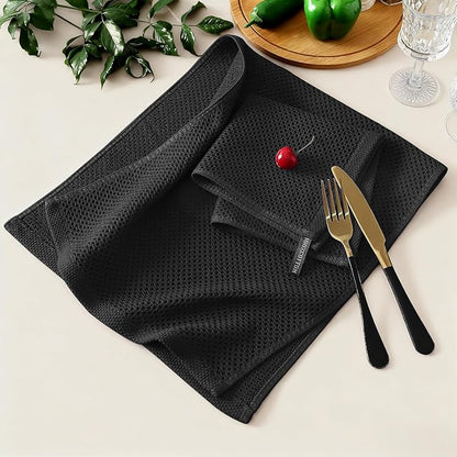 Kitinjoy 100% Cotton Kitchen Towels and Dishcloths Set, 8 Pack Waffle Weave Dish Towels Ultra Soft Absorbent Quick Drying Dish Rags, 13 x 28 Inch and 12 X 12 Inch, Black