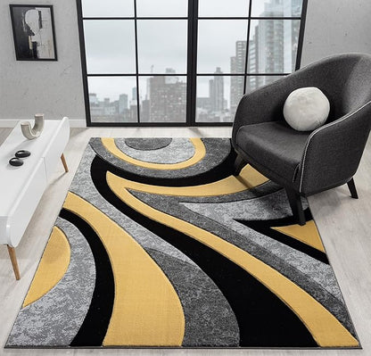 Ultra Soft Area Rug - Modern Abstract Design for Living Room & Bedroom - Foldable, Stain Resistant, Easy to Clean - (8x11, Yellow)