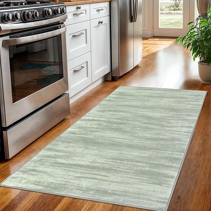 KOZYFLY Modern Abstract 3x5 Area Rug Washable Bedroom Rug Green, Throw Entry Mat Non-Slip Stain Resistant Carpet Dining Room Rug with Soft Low Pile for Living Room Kitchen Bath Office