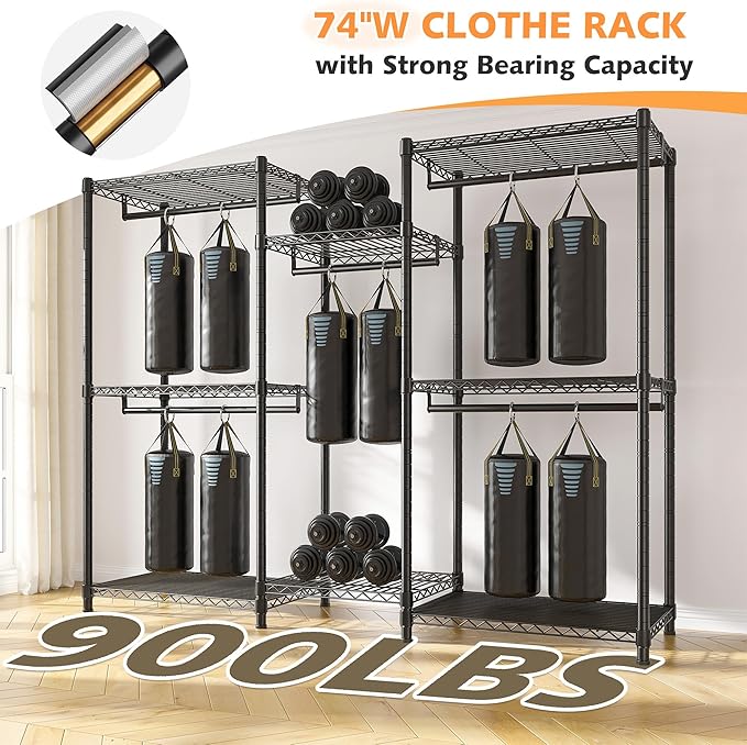 Raybee Clothes Rack with Cover,Clothing Racks for Hanging Clothes,Portable Closet, Adjustable,Metal,Max Load 900lbs,Black