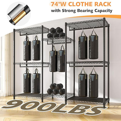 Raybee Clothes Rack with Cover,Clothing Racks for Hanging Clothes,Portable Closet, Adjustable,Metal,Max Load 900lbs,Black