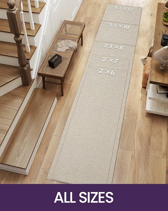 DEXI Hallway Runner Rug 2'4''x8', Non Slip Rubber Backed Runners Carpet, Ultra Thin Entryway Rugs Indoor for Kitchen Hallway Entrance Bedroom, Beige