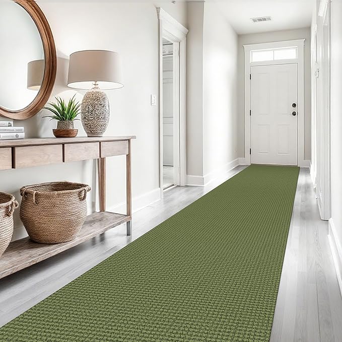 EARTHALL Runner Rug 3x14 Ft Washable Runners for Hallways Extra Long Woven Non Slip Entryway Runner Braided Kitchen Runner Indoor Outdoor Carpet Runners for Stair, Hall, Foyers, Green