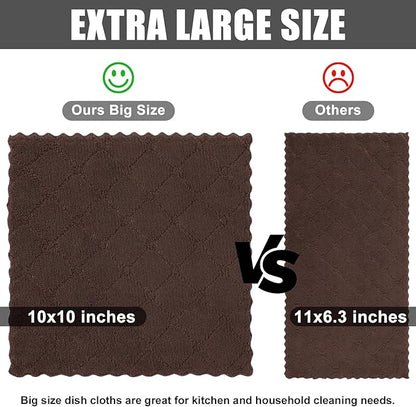 Homaxy 12 Pack Kitchen Dish Cloths (10 x 10 Inches, Brown), Super Soft and Absorbent Coral Velvet Dish Towels, Nonstick Oil Fast Drying Microfiber Cleaning Cloth, No Lint Household Dishcloths
