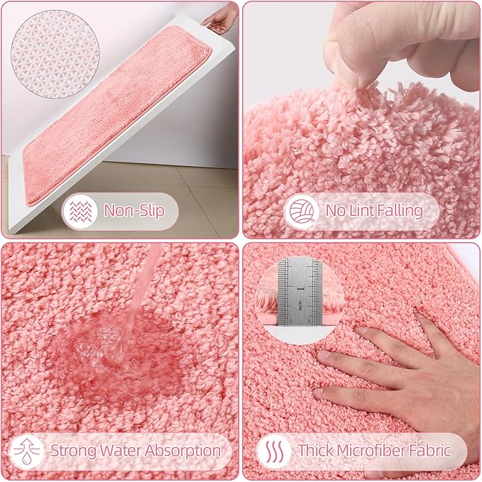Bathroom Set - Pink Bathroom Sets with Shower Curtain and Rugs, 24PCS Shower Curtain Set with Hooks, Soap Dispenser, Soap Dish, Toilet Brush Holder and Trash Can for Housewarming