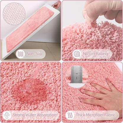 Bathroom Accessory Set–Bathroom Sets with Shower Curtain and Rugs, Non Slip Bathroom Rugs Super Absorbent, Pink Ombre Waterproof Shower Curtain with Hooks, Pink Bathroom Sets Complete for Home
