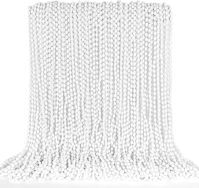 Mardi Gras Beads Bulk, 100PCS White Oval Beaded Necklace Stuff Party Favors, 32" Mardi Gras Beads Necklaces, Festival Parade Throw Accessories for Wedding Birthday Celebrations Decorations