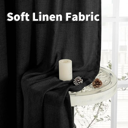 YoungsTex Black Linen Curtains 63 inch Length 2 Panels for Living Room, Light Filtering Semi Sheer Drapes with Back Tab and Rod Pocket Gothic Decorative for Bedroom, 52 X 63 Inch