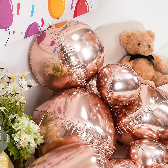 12Pcs Champagne Gold Round Foil Balloons, 22" 15" 10" 4D Helium Ball Balloon, Metallic Foil Balloon for Birthday Graduation Wedding Anniversary New Year Eve Disco Prom Party Decorations