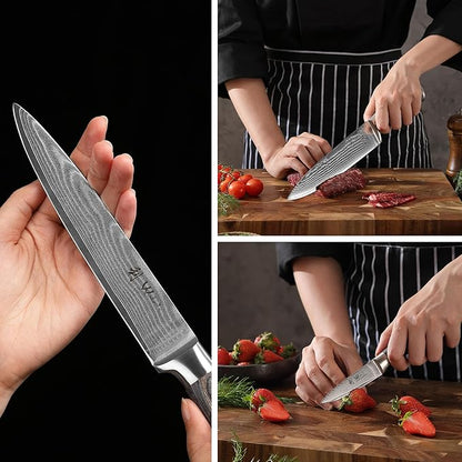 Wakoli EDIS Damascus 4-Piece Knife Set – Japanese Style Kitchen Knives | Genuine Damascus Steel Blades with VG10 Core | Ergonomic Pakkawood Handles | Professional Chef Knife Set in Wooden Gift Box