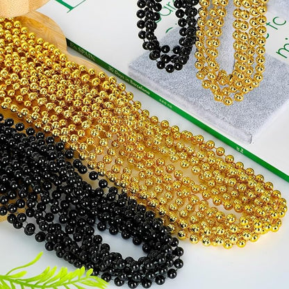 72PCS New Years Eve Bead Necklaces, Metallic Gold Black New Year Bead Party Favors, New Year Eve 33" Necklaces Costume, Parade Throw Accessories for New Year Wedding Birthday Celebrations Decorations