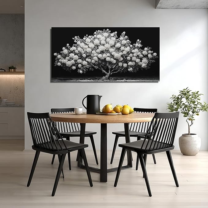 JuhaiArt Rose Tree Canvas Art for Living Room Bedroom White Wall Decorations Prints Floral Picture Black Artwork Home Office 24"x 48"