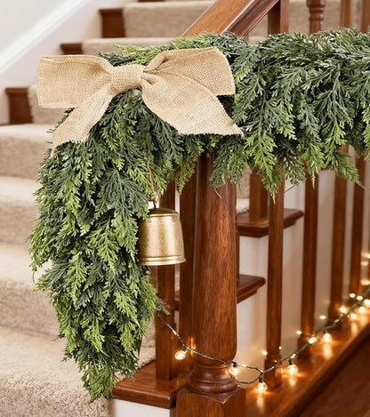 6FT Lifelike Cedar Christmas Garland,Artificial Realistic Faux Green Cedar Pine Garland,Thick and Lush,Soft Bendable, for Home Fireplace Indoor/Outdoor Christmas Holiday Party Decorations