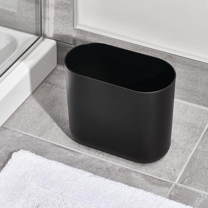 iDesign Small Slim Plastic Bathroom Trash Can, Garbage Can for Bedroom, Office, Desk, Dorm, Black