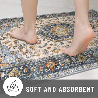 KUTA Runners for Hallways 2x6 Ivory Blue, Vintage Floral Kitchen Rugs Non-Slip Washable Runner Ultra Soft Printed Retro Flower Carpet Entryway Rug for Bedroom Laundry Nursery Entryways