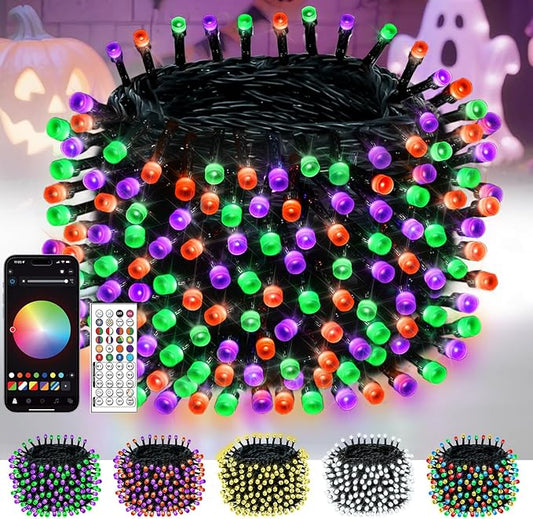 Smart Color Changing Halloween Lights, 107FT 300LED App Control RGB LED String Light with Remote & Timer, Music Sync Multiple Modes Twinkle Christmas Tree Light Waterproof Halloween Decorations