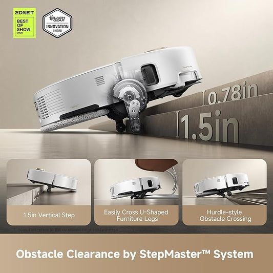 Mova V50 Ultra Complete Robot Vacuum and Mop Self-Cleaning, 24,000 Pa Suction, Liftable Navigation with Obstacle Overcoming and Warm Water Mopping with DuoSolution System Designed for Pets, White