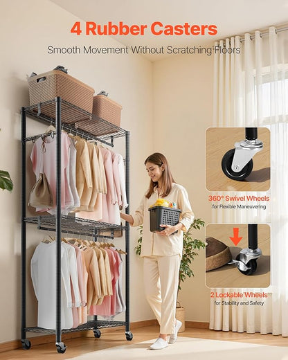 VEVOR Clothing Garment Rack, Heavy Duty Closet Wardrobe, Adjustable Tiers Clothes Racks with Steel Frame, for Bedroom, Clothing Store, Hallway