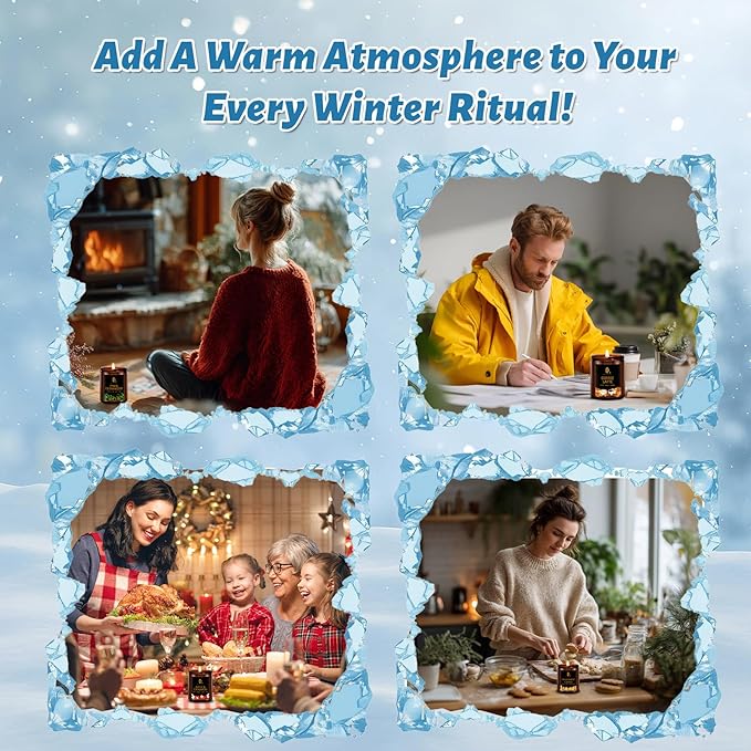 Winter Candle Set, Candles for Home Scented, 4 Pack Soy Candles for Holiday, Valentine's Day Gifts for Women Men, Winter Scents of Gingerbread Cookies/Apple & Cinnamon/Coffee Latte/Pine & Cedarwood