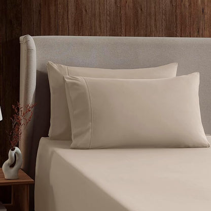 Nestl King Sheet Set - Luxury 1800 Ultra-Soft Microfiber King Bed Sheets - Double Brushed - Deep Pockets - Easy Fit - 4 Piece Set - Bedding Sheets & Pillowcases (King, Beige Cream)