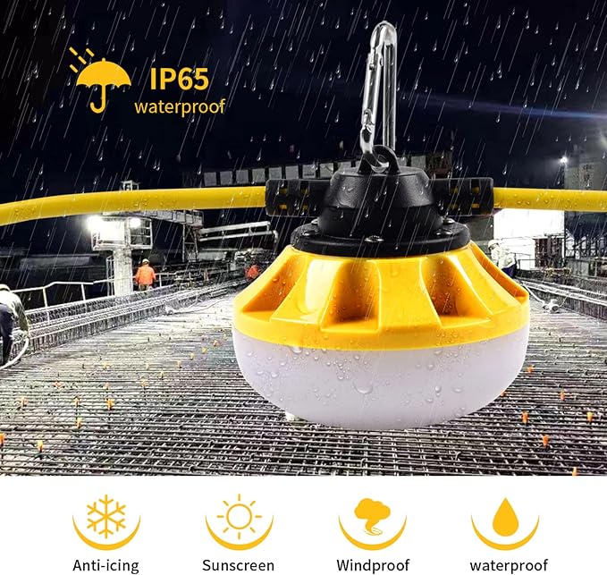 200FT Construction String Lights LED Industrial Grade Best for Construction Sites, Renovation, Walkways,Patio，Mine cave, Outdoor, and Other Outdoor Lighting Solutions Use,Free for Climbing Hook