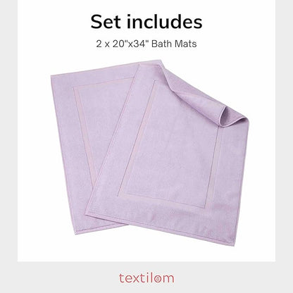 TEXTILOM Luxury 2 Pack Banded Cotton Bath Mats for Bathroom Floor [ Hotel, Spa, Tub, Shower Bath Mat Floor Towel Set ], Machine Washable & Soft & Absorbent & Quick Dry (20''x34'')- Lilac