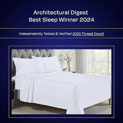 California Design Den Queen Sheet Set - Luxury 1000 Thread Count Sateen, Thick and Natural 100% Cotton Bedsheets, Deep Pockets, Soft, Breathable and Durable Bedding Set - White