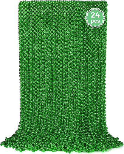 YAXINRUI 24 PCS St. Patricks Day Necklaces, Green Mardi Gras Christmas Bead Necklaces, 33" St. Patrick's Day Green Beads St. Patricks Day Accessories for Mardi Gras, St. Patricks Day Party Favors
