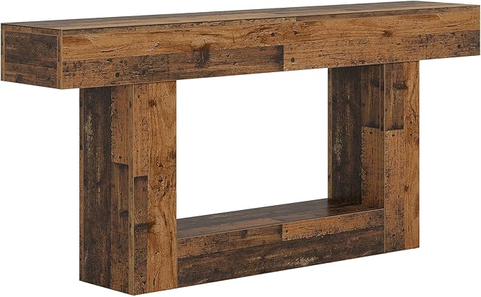Tribesigns 63" Console Table, Farmhouse 2-Tier Entryway Table with U-Shaped Base, Narrow Long Wood Sofa Table Behind Couch Table for Living Room, Hallway, Foyer, Mix Brown