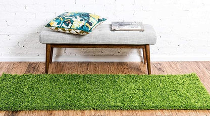 Unique Loom Solid Shag Collection Area Rug (2' 6" x 16' 5" Runner, Grass Green)