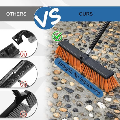 PBHEPJ 24 Inchs Push Broom Outdoor Heavy Duty, Shop Broom with 60" Long Bandle for Cleaning Outdoor or Indoor Tile, Garage, Shop, Deck, Concrete, Wood, Stone, Patio Floor, 2 Pack
