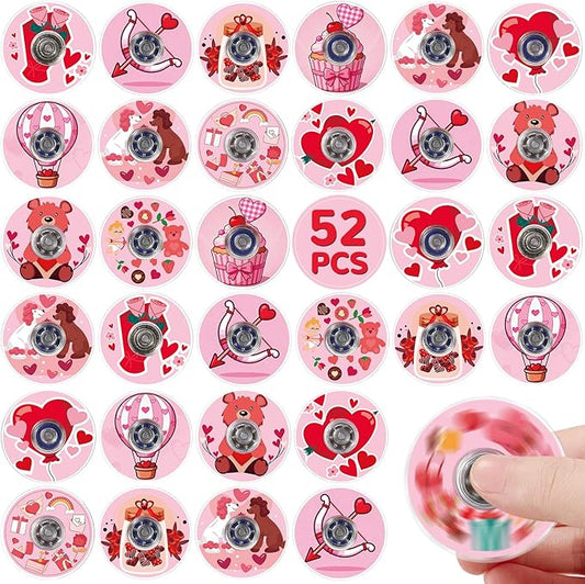 SCIONE 52 PCS Valentine's Day Fidget Spinners for Kids, Pink Heart Fidget Toys Bulk, Mini Sensory Toys for Girls Boys, Valentine's Classroom Exchange Gifts, Kids Party Favors, Treasure Box Prizes
