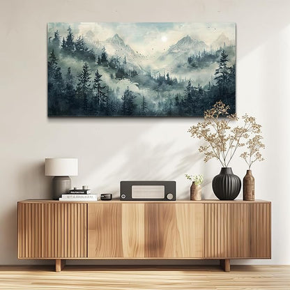KELIYUAN Misty Forest Landscape Painting Wall Art Painting Modern Canvas Print Natural Landscape Art Pictures Living Room Dining Room Wall Decor Bedroom Office Home Decoration Aesthetics 20x40 In