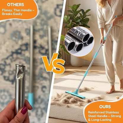 3 In 1 Carpet Rake for Pet Hair Removal Tool with Long & Short Handle and Rubber Detail Brush, Carpet Brush for Pet Hair, Deep Cleaning Pet Hair Removal Broom for Carpets Couches Rug Furniture
