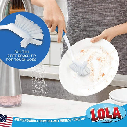 LOLA Pro Utility All Purpose Kitchen Cleaning Brush, 4 Pack, Durable Bristles, Comfort Ergonomic Rubber Non-Slip Grip, Built-in Food Scraper